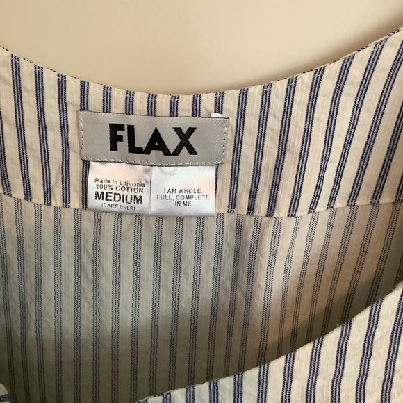 Flax Linen Striped Tank Dress Blue Cream Medium - Picture 2 of 3